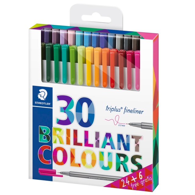 STAEDTLER Triplus FIBRE Pens: 6x Fineliner 0.3mm - Brilliant BRIGHT  Colours!