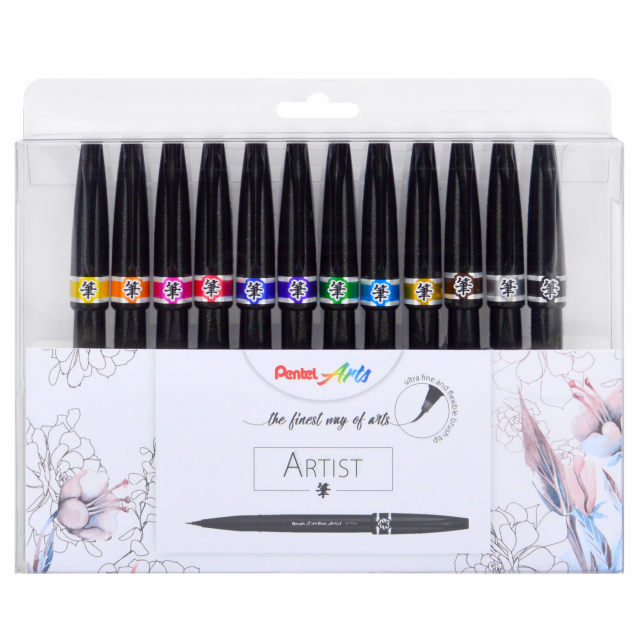 Pentel Arts Sign Pen Micro Brush 6 Set #1 Assorted