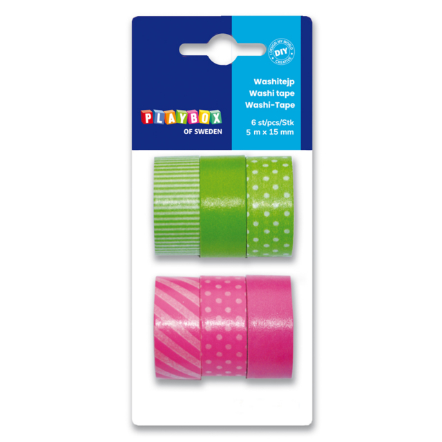 Washi Tape 6 pcs green & pink