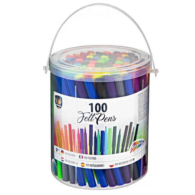 100 Felt Pens In Bucket