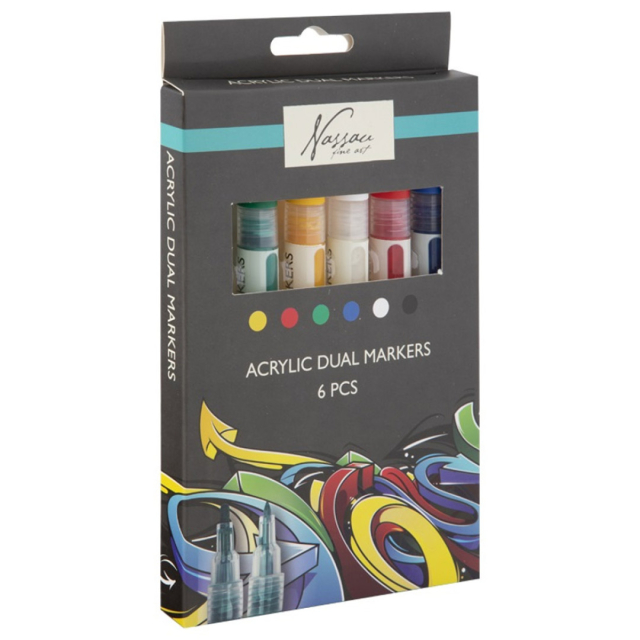 Acrylic marker dual-tip 6-set