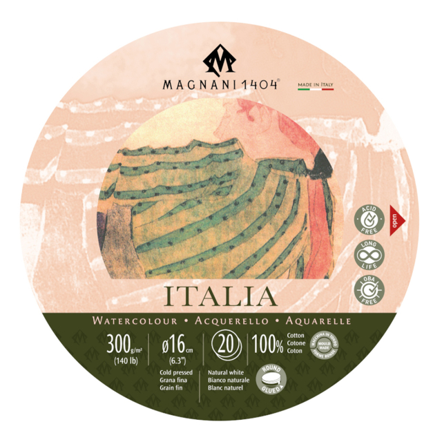 Watercolor Pad Round Italia 100% Cotton 300g 16cm 20 Sheets