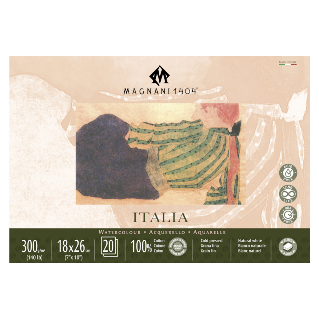 Watercolor Pad Italia 100% Cotton 300g Fine Grain 18x26cm 20 Sheets