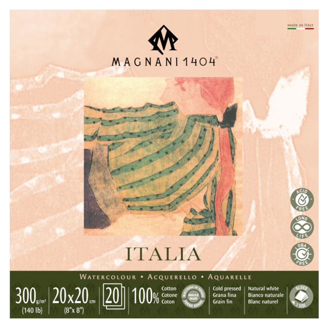 Watercolor Pad Italia 100% Cotton 300g Fine Grain 20x20cm 20 Sheets