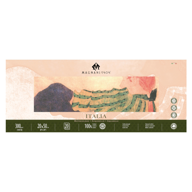 Watercolor Pad Italia 100% Cotton 300g Fine Grain 20x50cm 20 Sheets