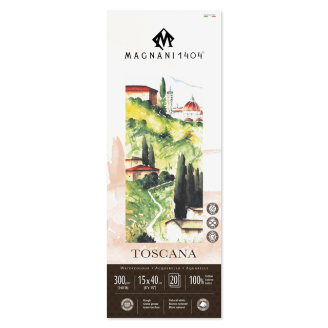Watercolor Pad Toscana 100% Cotton 300g Rough 15x40cm 20 Sheets