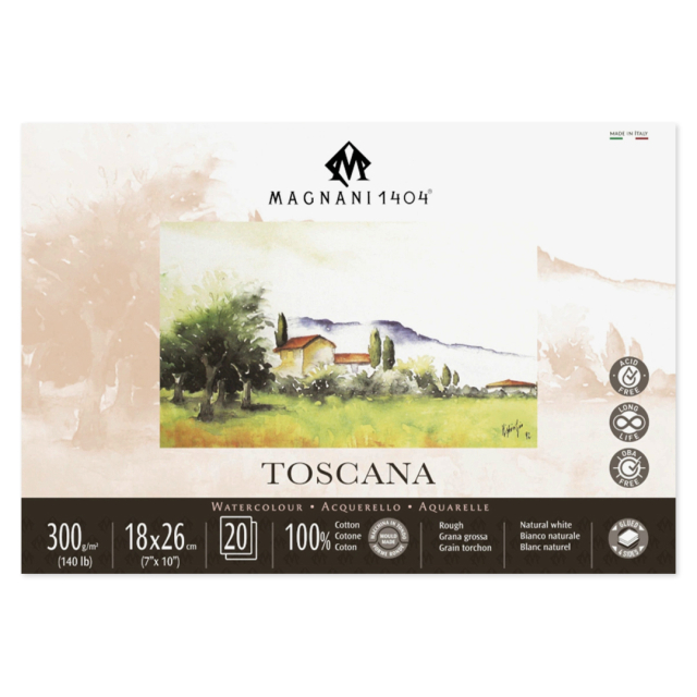 Watercolor Pad Toscana 100% Cotton 300g Rough 18x26cm 20 Sheets