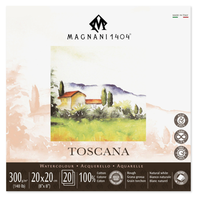 Watercolor Pad Toscana 100% Cotton 300g Rough 20x20cm 20 Sheets