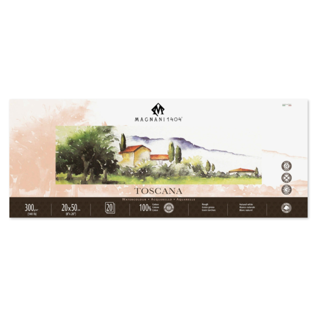 Watercolor Pad Toscana 100% Cotton 300g Rough 20x50cm 20 Sheets