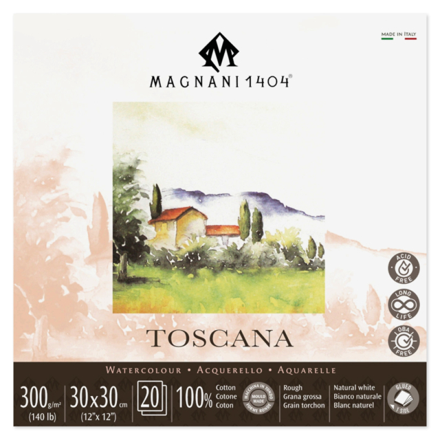 Watercolor Pad Toscana 100% Cotton 300g Rough 30x30cm 20 Sheets