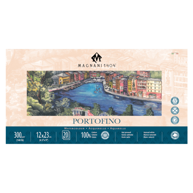 Watercolor Pad Portofino 100% Cotton 300g Satin 12x23cm 20 Sheets