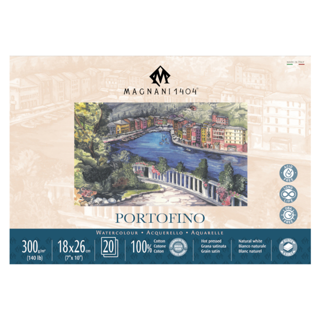 Watercolor Pad Portofino 100% Cotton 300g Satin 18x26cm 20 Sheets