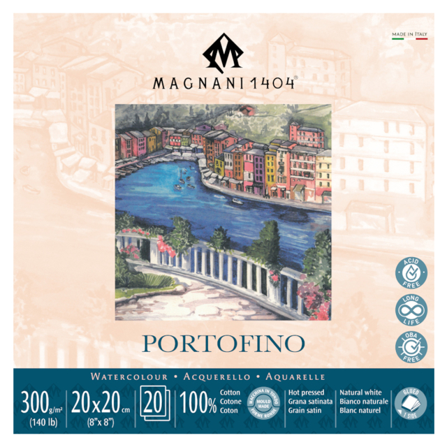 Watercolor Pad Portofino 100% Cotton 300g Satin 20x20cm 20 Sheets