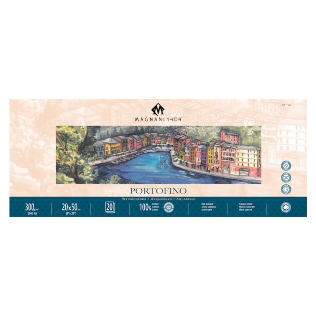 Watercolor Pad Portofino 100% Cotton 300g Satin 20x50cm 20 Sheets