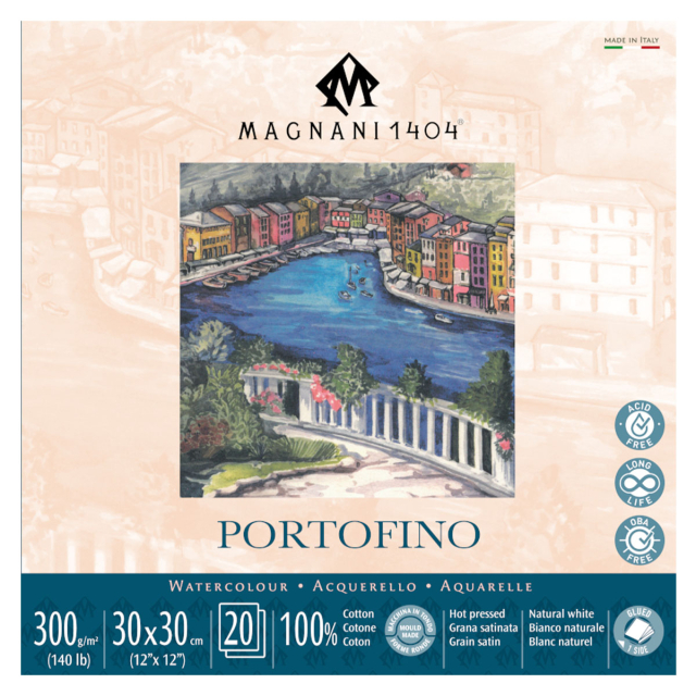 Watercolor Pad Portofino 100% Cotton 300g Satin 30x30cm 20 Sheets