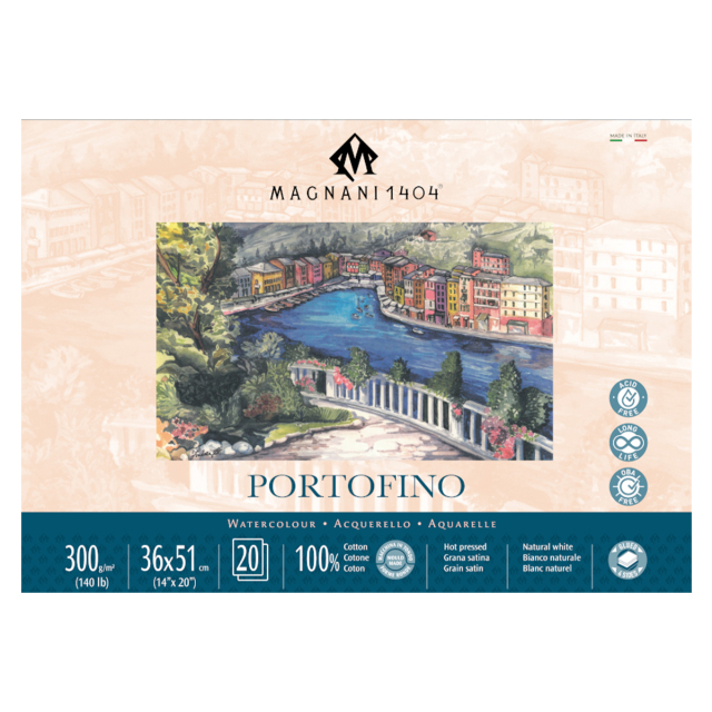 Watercolor Pad Portofino 100% Cotton 300g Satin 36x51cm 20 Sheets