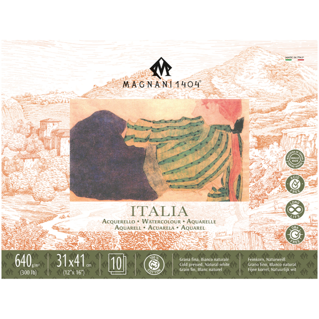 Watercolor Pad Italia 100% Cotton 640g Fine Grain 31x41cm 10 Sheets
