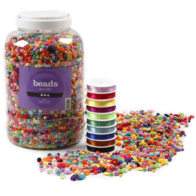 Plastic Beads and Elastic Beading Cord Megapack