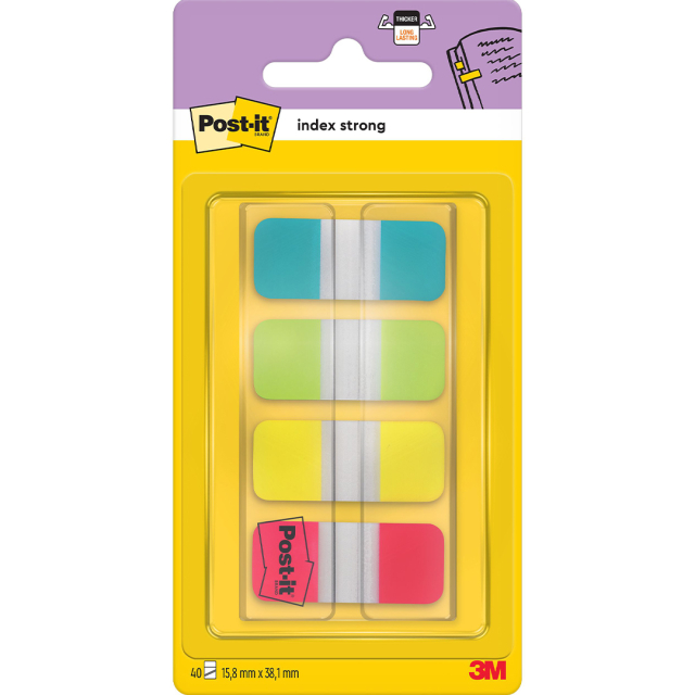 Post-it Index Tabs 15,8 x 38.1 mm Strong, 4 Colours