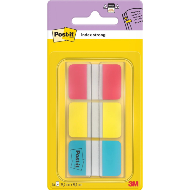 Post-it Index Tabs 25.4 x 38.1 mm Strong, 3 Colours