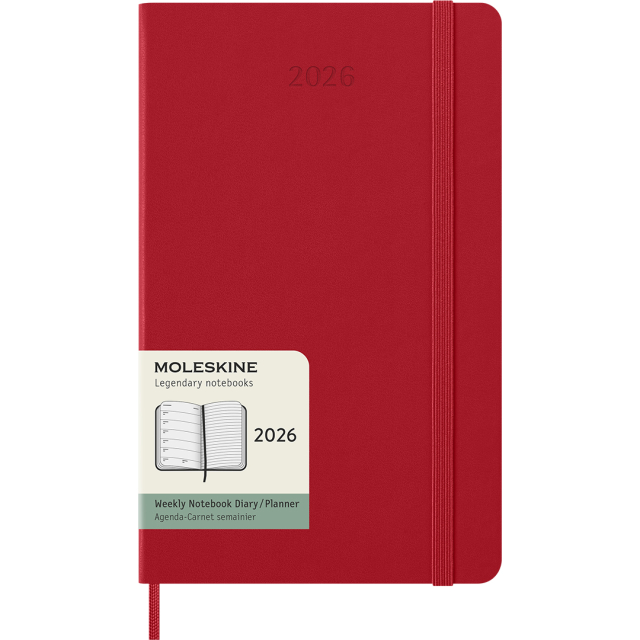 Calendar 12M Weekly Notebook 2026 Hardcover Large Red