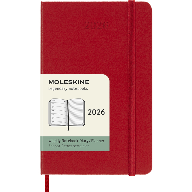Calendar 12M Weekly Notebook 2026 Hardcover Pocket Red