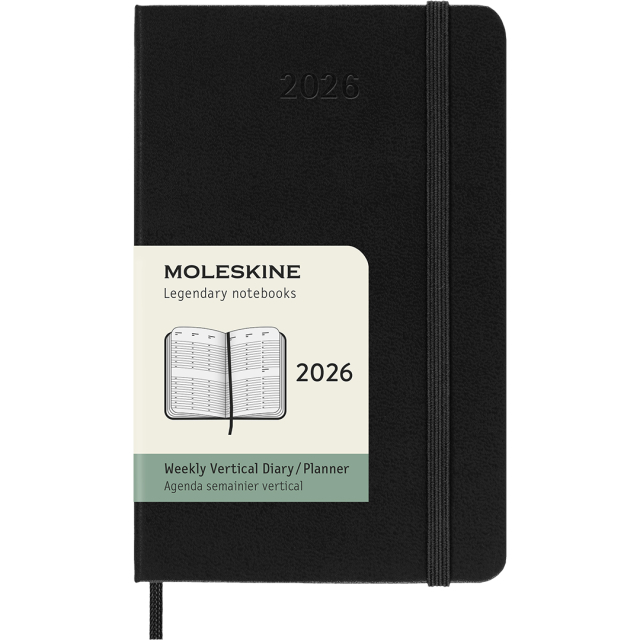 Calendar 12M Weekly Vertical 2026 Hardcover Pocket Black