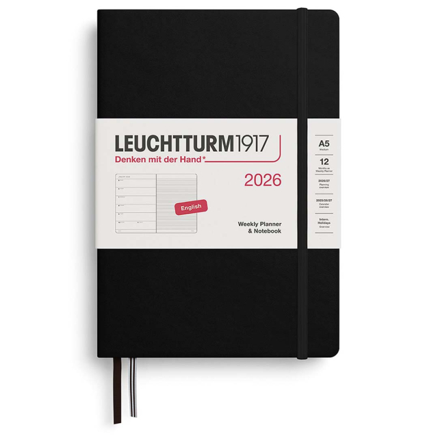 Calendar Weekly Planner & Notebook 2026 A5 Black