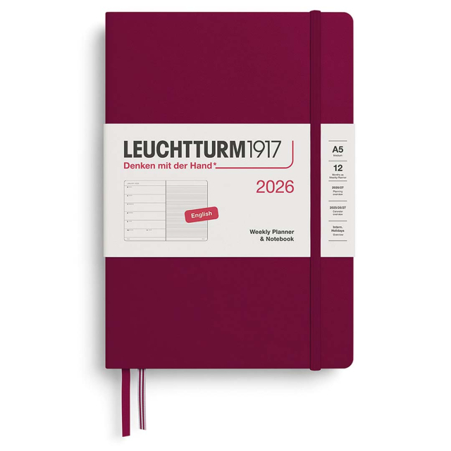 Calendar Weekly Planner & Notebook 2026 A5 Port Red