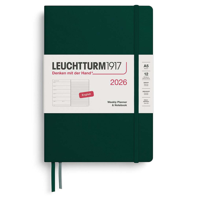 Calendar Weekly Planner & Notebook 2026 A5 Forest Green