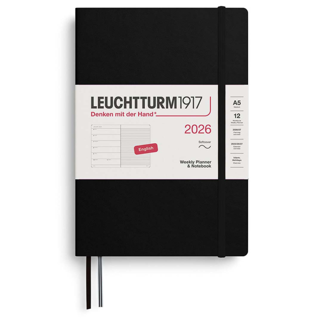 Calendar Weekly Planner & Notebook 2026 A5 Soft Cover Black