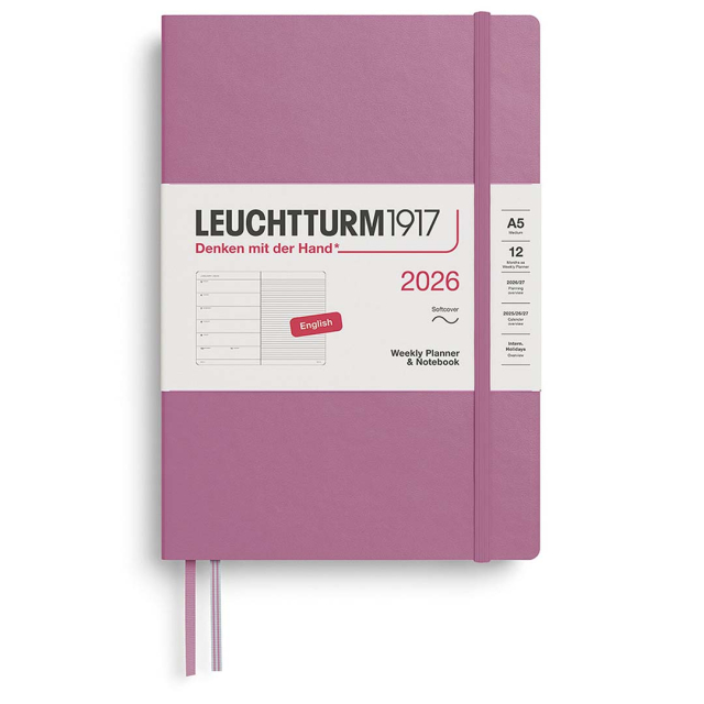 Calendar Weekly Planner & Notebook 2026 A5 Soft Cover Dusty Rose
