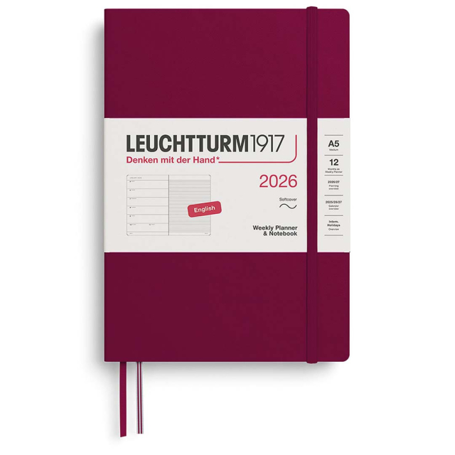 Calendar Weekly Planner & Notebook 2026 A5 Soft Cover Port Red