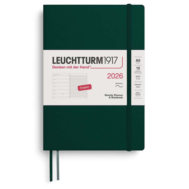 Calendar Weekly Planner & Notebook 2026 A5 Soft Cover Forest Green