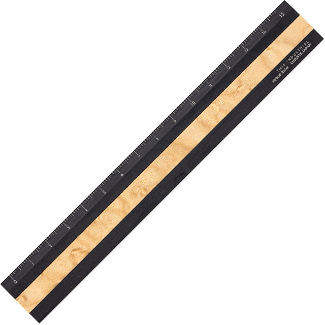 Ruler Aluminium/Wood 15 cm Black/Bird's Eye Maple