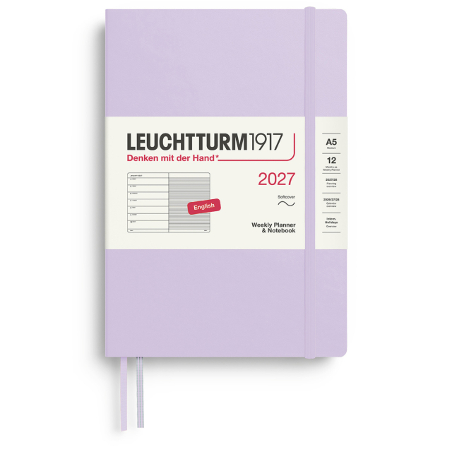 Calendar Weekly Planner & Notebook 2027 A5 Soft Cover Lilac