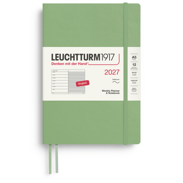 Calendar Weekly Planner & Notebook 2027 A5 Soft Cover Sage