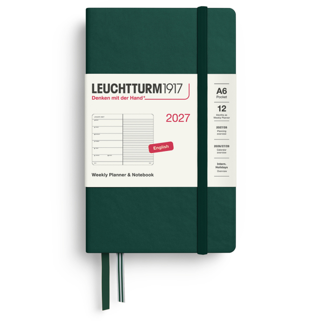 Calendar Weekly Planner & Notebook 2027 A6 Forest Green
