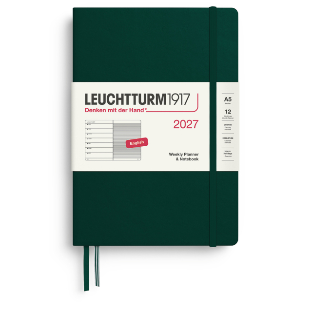 Calendar Weekly Planner & Notebook 2026 A5 Forest Green