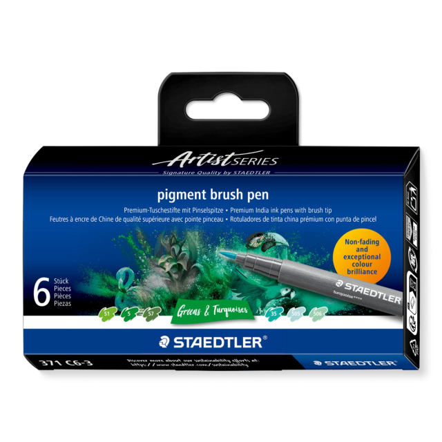 Pigment Arts Brush Pen set of 6 Green/Turquoise