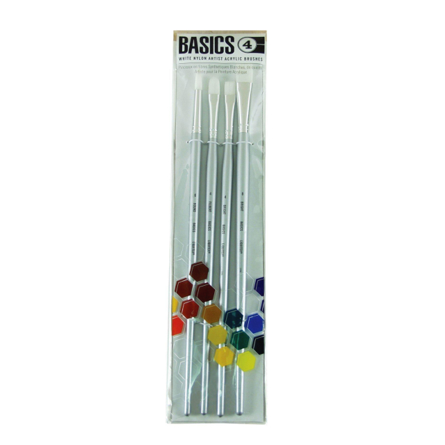 Synthetic Acrylic Brushes Long Handle 4-pack