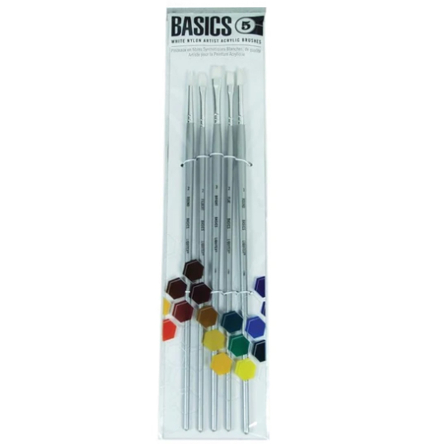 Syntetpensler Akryl Long Handle 5-pak