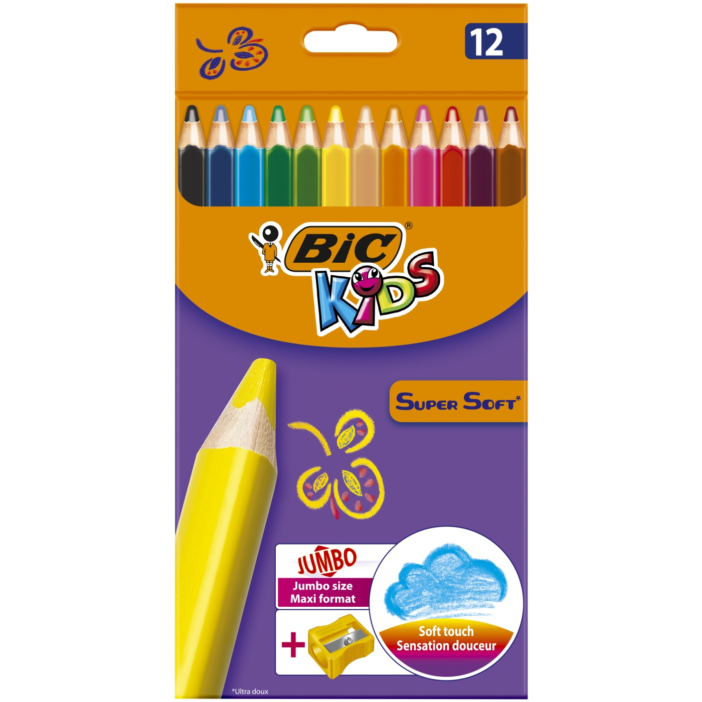 BIC® Kids Jumbo Coloring Pencils, 1 mm, Assorted Lead and Barrel Colors, 12/ Pack