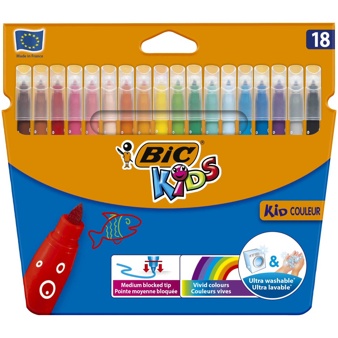 BIC Kids Kid Couleur Felt Tip Colouring Pens Medium Point -Assorted  Colours, Durable Case of 20 BIC