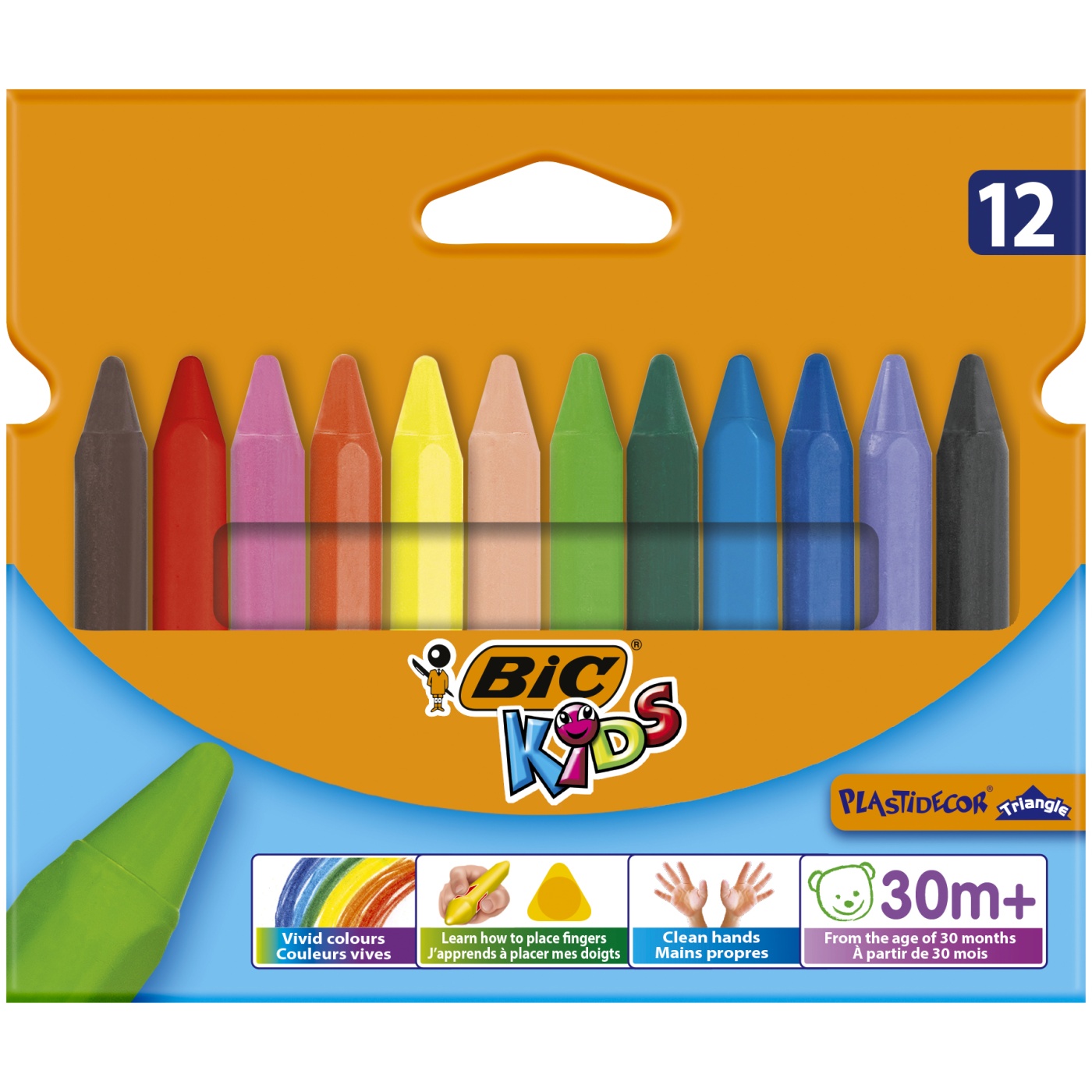 BIC Kids Plastidecor Triangle Ceras para Colorear – Colores Surtidos,  Blíster de 12 Unidades
