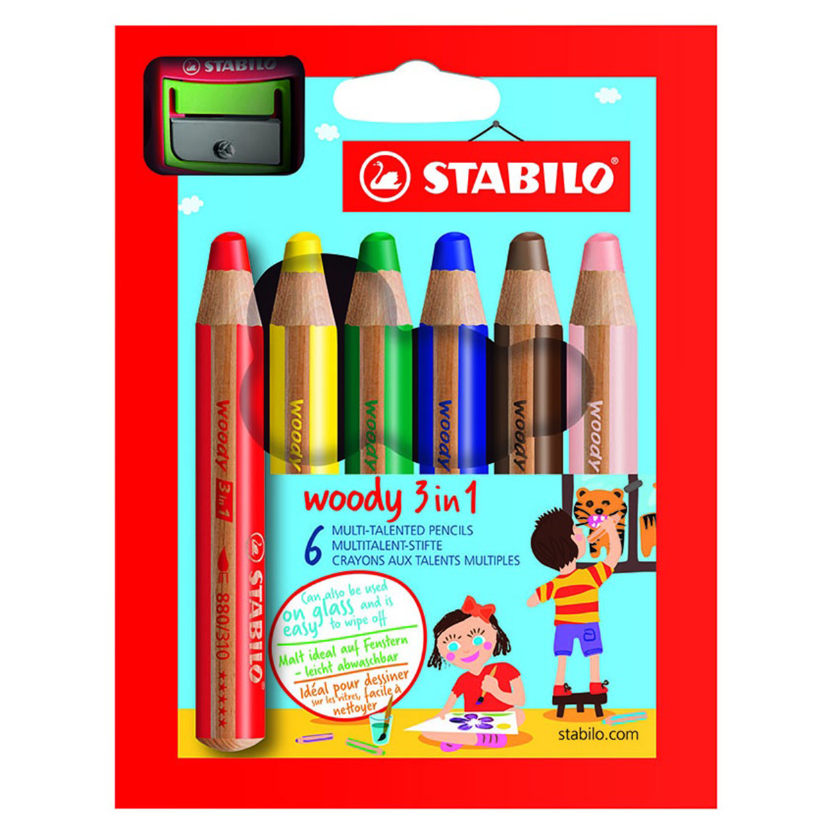 Stabilo Woody Jumbo Pencil Set of 18-3 in 1 Sharpener and Paint Brush 