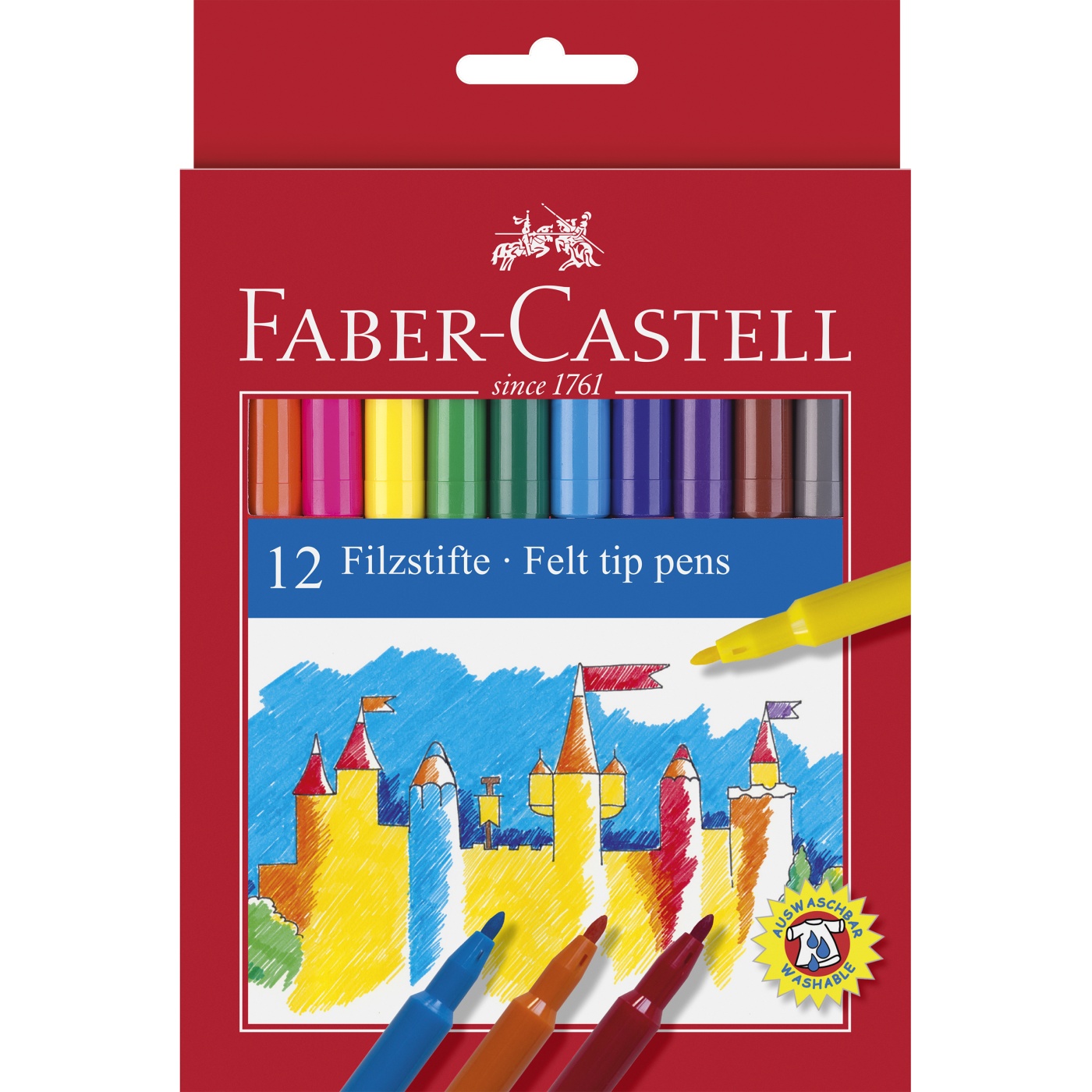 FABER CASTELL - 12 Fiber-Tip Colour Markers Sketch Pens Draw Paint