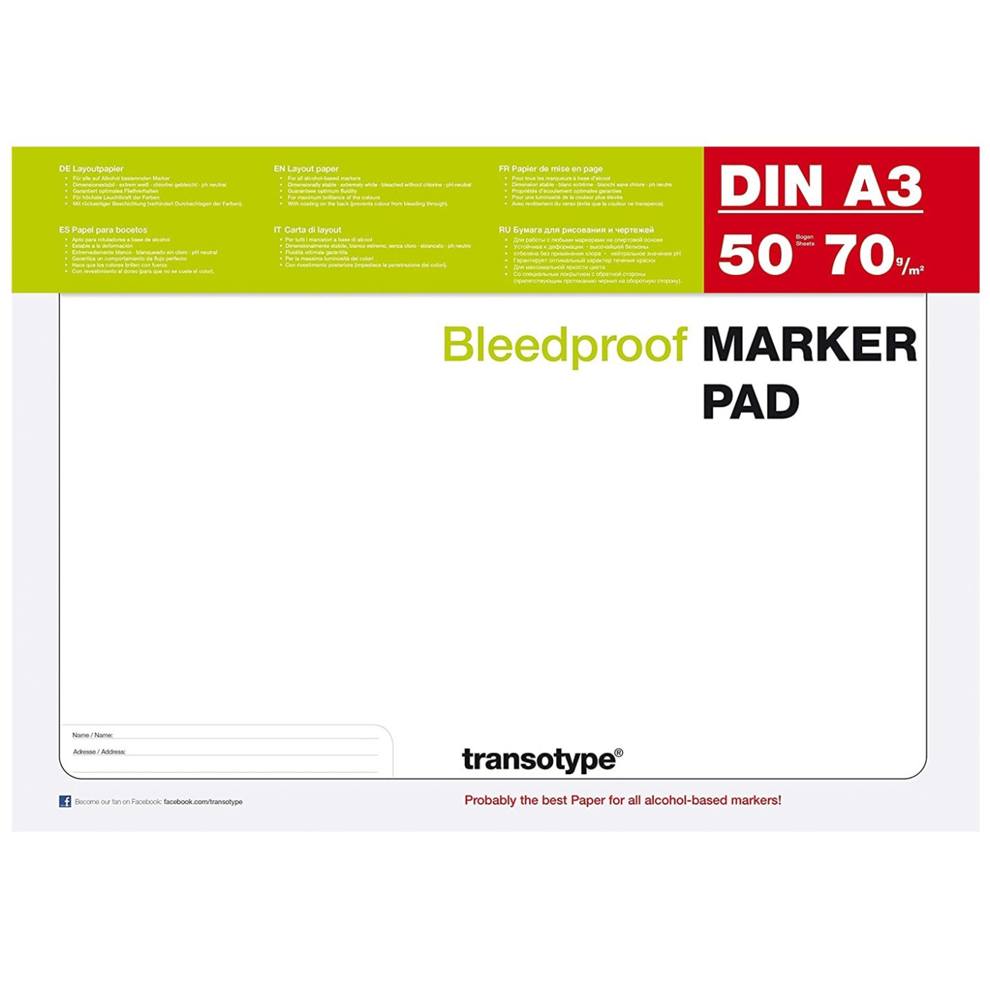 COPIC marqueurs Bloc DIN a3 70g/m² présentation papier transotype Marker Pad 50 feuilles