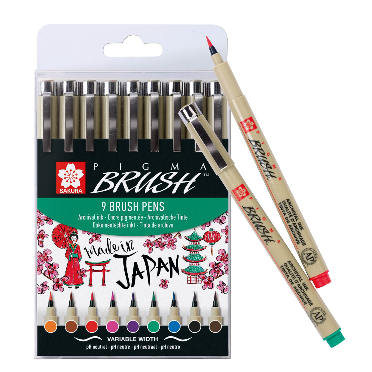 Pigma Micron Brush Color 9-pack in the group Pens / Product series / Pigma Micron at Pen Store (103307)