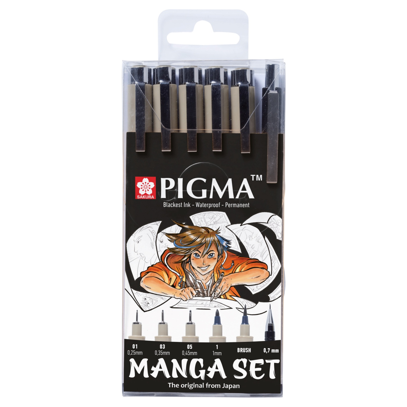 Micron pinceau et crayon mécanique 6 stylos, noir graphique Sakura Pigma MANGA Set de 6